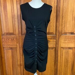 LIUMILAC Women Pencil Dress Short Sleeve Button-Ruched Back V-Neck Bodycon Dress
